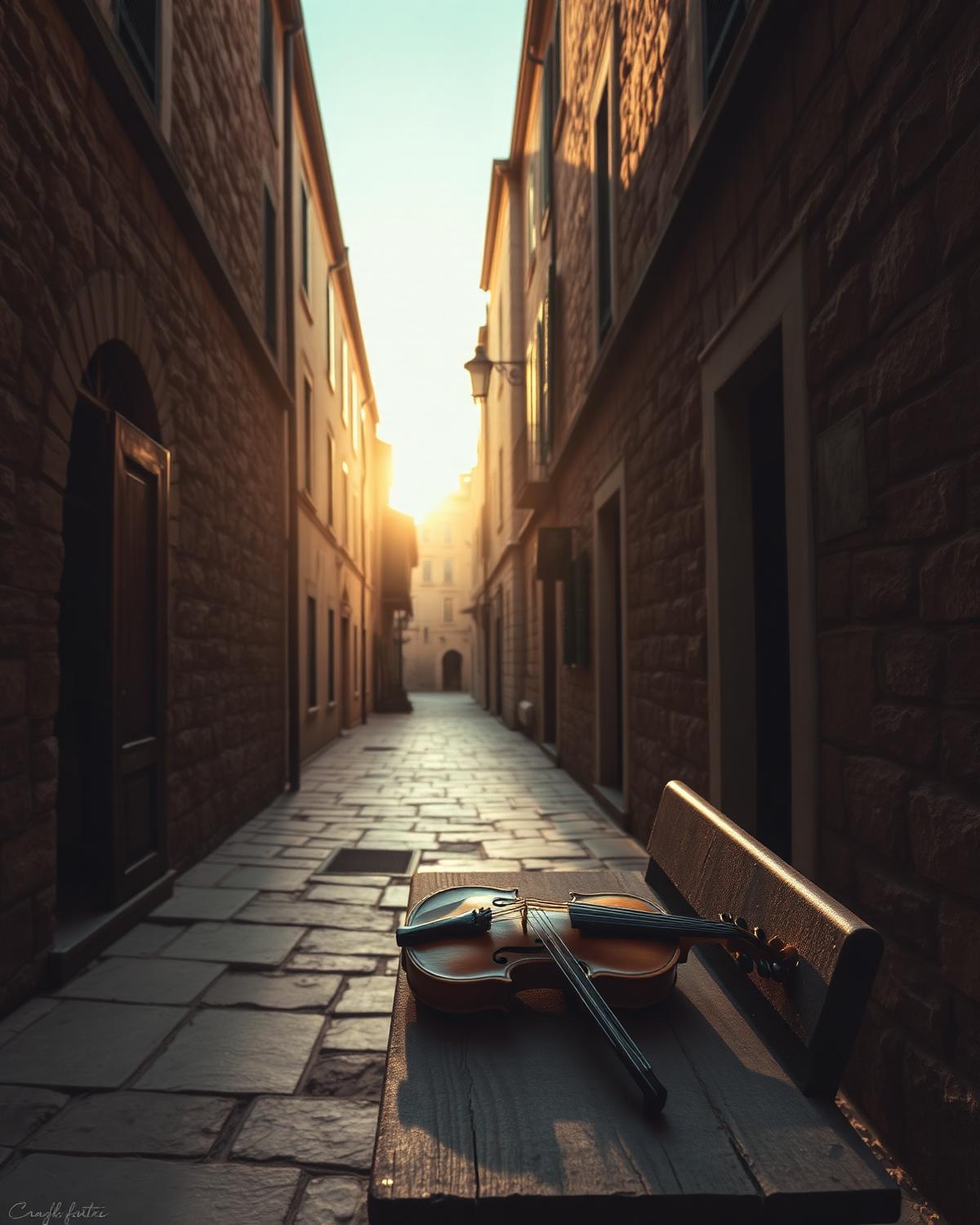 Kotor old-town stone alley at golden hour